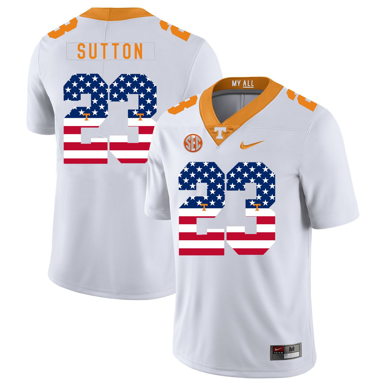 Men Tennessee Volunteers 23 Sutton White Flag Customized NCAA Jerseys